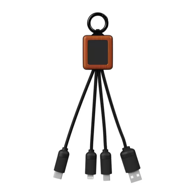 CÂBLE DE CHARGE 3 EN 1 SCX® PERSONNALISÉ AVEC LOGO LUMINEUX 'ANAT WOOD' - noir/blanc