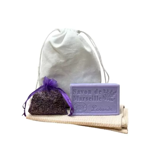 COFFRET PERSONNALISE SAVON ET TORCHON 'OLIVIA GIFT' - lavande