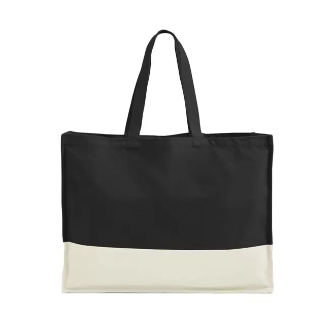 SAC SHOPPING SOUFFLET PERSONNALISABLE BICOULEUR 'NIKKIE' - noir/naturel