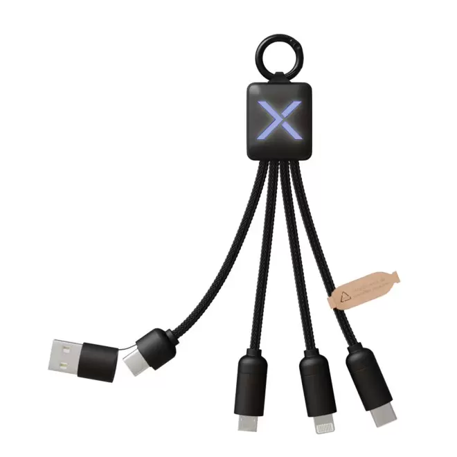 CÂBLE DE CHARGE PERSONNALISABLE 5 EN 1 SCX® LOGO LUMINEUX 'ANAT SMART' - noir/bleu