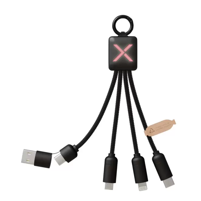 CÂBLE DE CHARGE PERSONNALISABLE 5 EN 1 SCX® LOGO LUMINEUX 'ANAT SMART' - noir/rouge