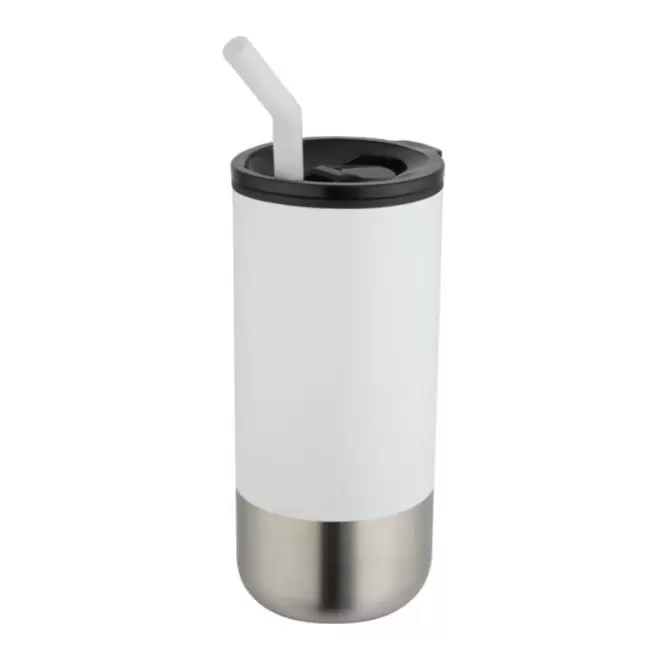 MUG ISOTHERME AVEC PAILLE 480ML PERSONNALISABLE 'MARYNE' - blanc