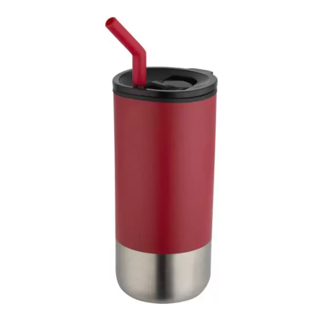MUG ISOTHERME AVEC PAILLE 480ML PERSONNALISABLE 'MARYNE' - rouge