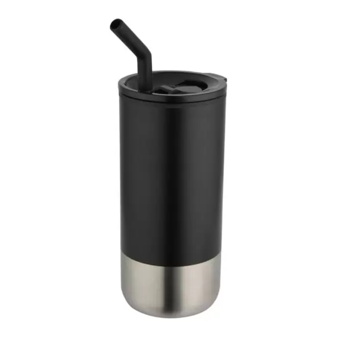 MUG ISOTHERME AVEC PAILLE 480ML PERSONNALISABLE 'MARYNE' - noir