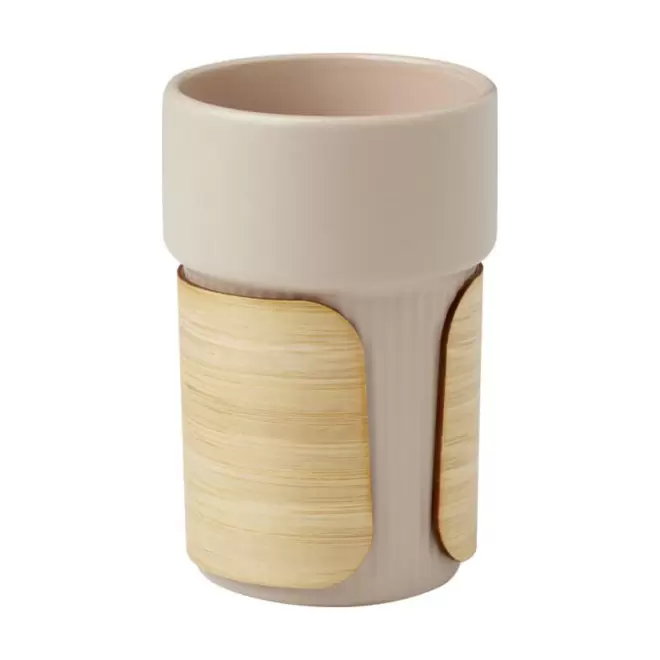 MUG CERAMIQUE CANNELE ET BAMBOU PERSONNALISABLE 'COLROU' - beige
