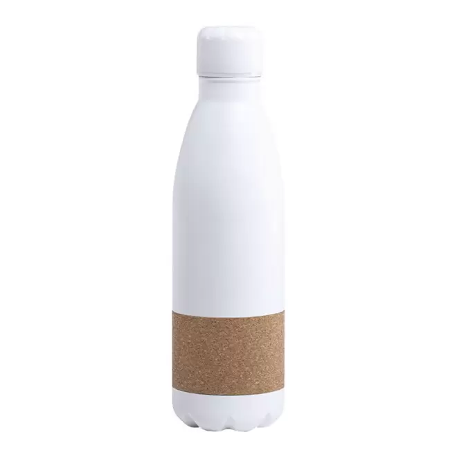 BOUTEILLE ISOTHERME PERSONNALISABLE 'SYRA' - blanc/liège