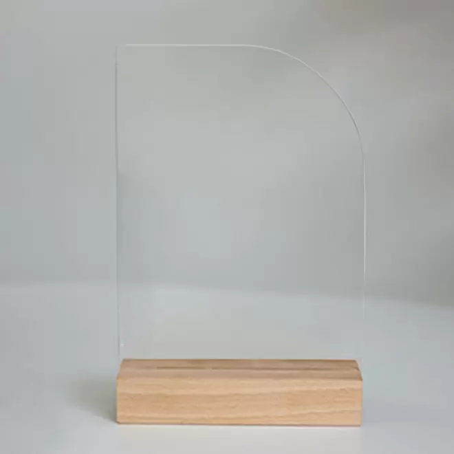 TROPHEE ACRYLIQUE ET BOIS PERSONNALISABLE 'UKITA WOOD' - rectangle arrondi