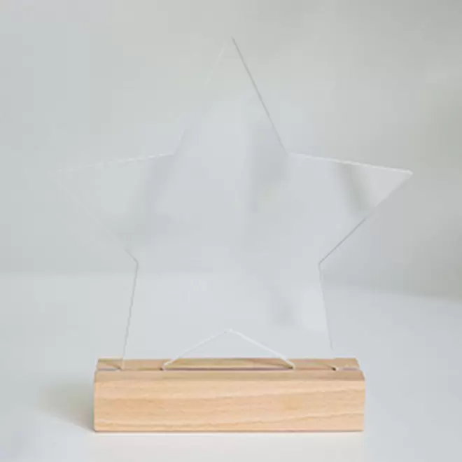 TROPHEE ACRYLIQUE ET BOIS PERSONNALISABLE 'UKITA WOOD' - étoile
