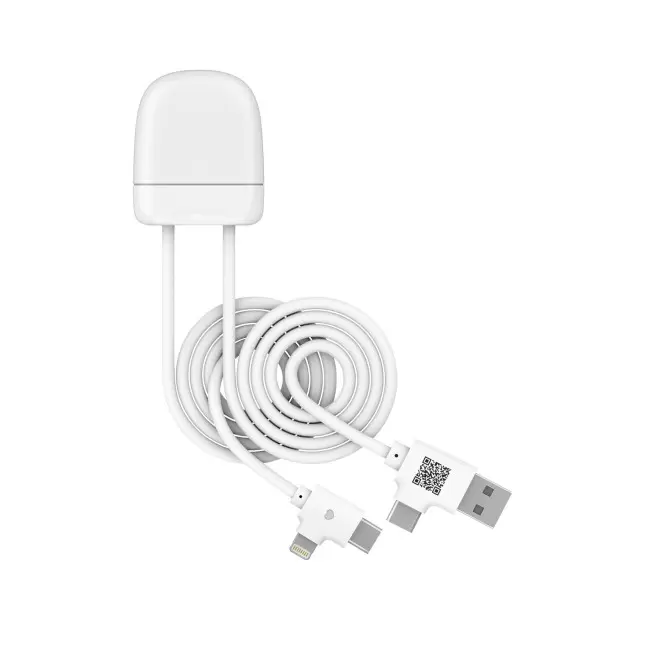 CABLE CHARGE CONNECTE BLUETOOTH® PERSONNALISABLE 'ICE TAG' - blanc