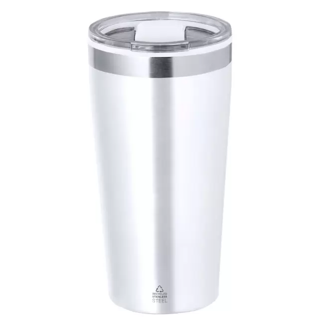 MUG ISOTHERME PERSONNALISABLE INOX RECYCLE  600ML 'RICLO' - blanc