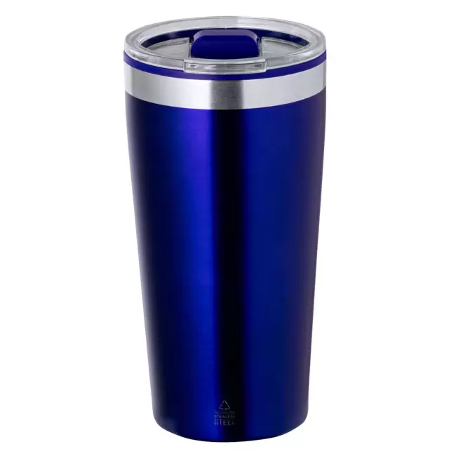 MUG ISOTHERME PERSONNALISABLE INOX RECYCLE  600ML 'RICLO' - bleu