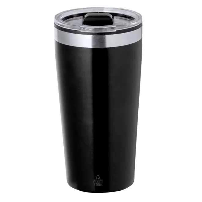 MUG ISOTHERME PERSONNALISABLE INOX RECYCLE  600ML 'RICLO' - noir