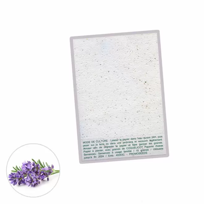 CARTE À PLANTER PERSONNALISABLE ENSEMENCÉE 140 G/M² 'HORTUS' - lavande