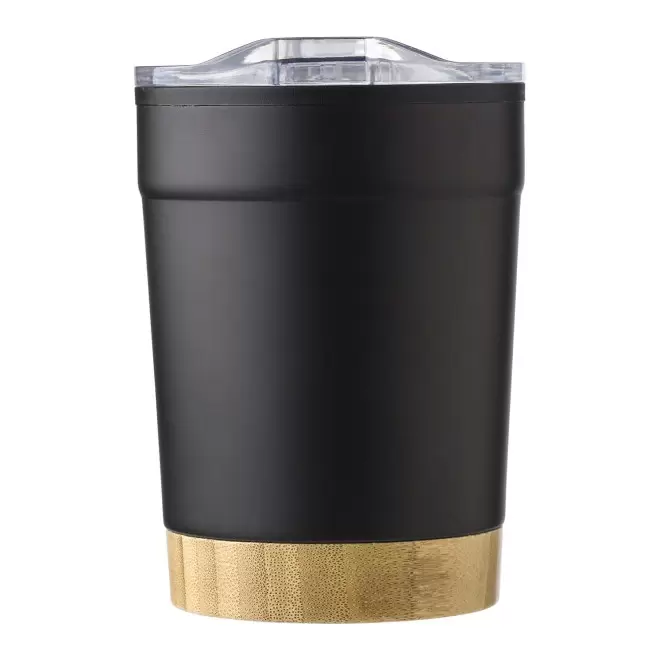 GOBELET EN ACIER ET BAMBOU 300ML PERSONNALISABLE 'SAPIA' - noir