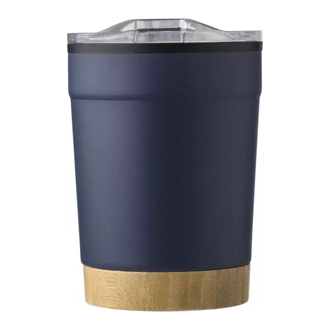 GOBELET EN ACIER ET BAMBOU 300ML PERSONNALISABLE 'SAPIA' - bleu marine