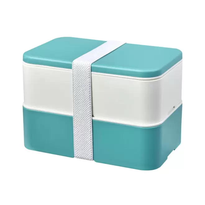 LUNCH BOX BIO PLASTIQUE PERSONNALISABLE 'STOBO DOUBLE' - turquoise/blanc