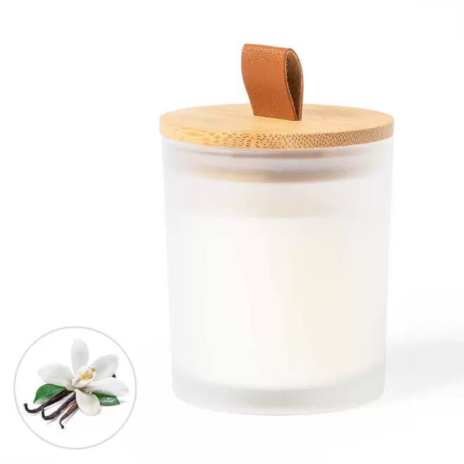 BOUGIE AROMATIQUE PERSONNALISABLE 'PRYCA' - blanc parfum de vanille