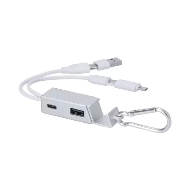 HUB DOUBLE USB ET SUPPORT TEL PERSONNALISABLE 'JOCKOU' - argenté
