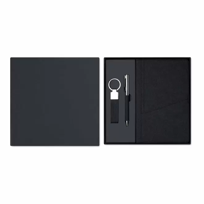 COFFRET CARNET STYLO PORTE CLE PERSONNALISABLE SCRIBI' - noir