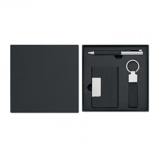 COFFRET PERSONNALISABLE STYLO PORTE-CLE PORTE-CARTE 'SCRIB' - noir