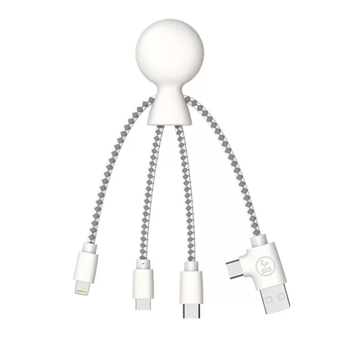 EXPRESS 72H - CÂBLE DE CHARGE BIODÉGRADABLE PUBLICITAIRE XOOPAR® 'MR BIO'  - blanc