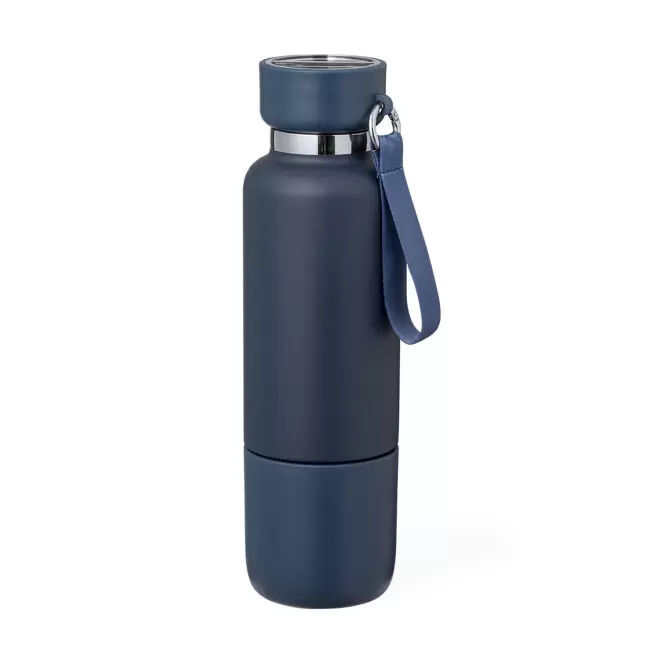 BOUTEILLE ISOTHERME PERSONNALISABLE AVEC GOBELET 'NOMLY' - bleu marine