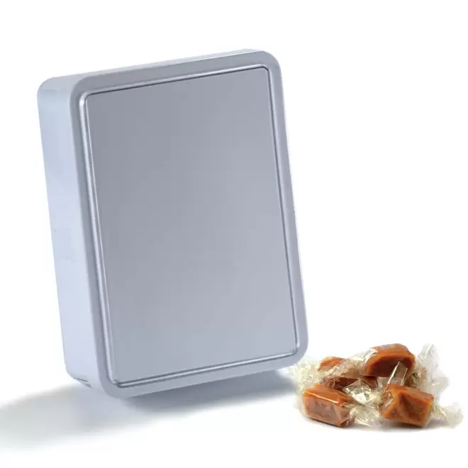 BOITE A SUCRE AVEC CARAMELS PERSONNALISABLE 'SCATOLA' - argenté
