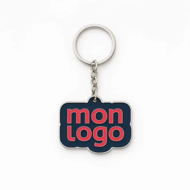 PORTE CLE ZAMAC RECYCLE UV PERSONNALISABLE 'MAZA' - 40 mm