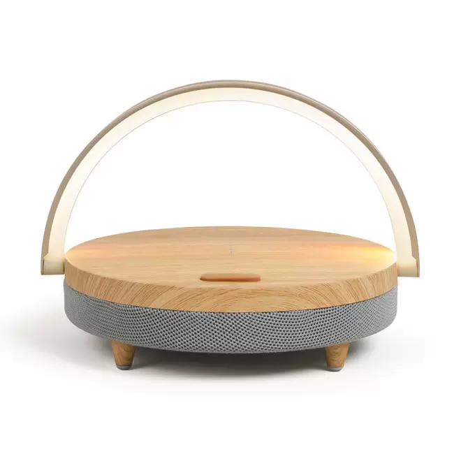 ENCEINTE LED PERSONNALISÉE CHARGEUR INDUCTION 5W LIVOO® 'DANNY' - bois/gris