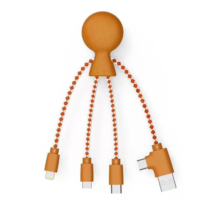 CÂBLE DE CHARGE PUBLICITAIRE MULTI-CONNECTEURS XOOPAR® 'MR BIO' - orange