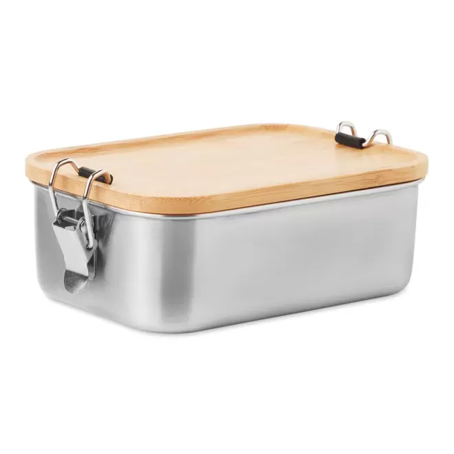 LUNCH BOX PERSONNALISÉE EN ACIER ET BAMBOU 'FIOCCHI' - acier/bois
