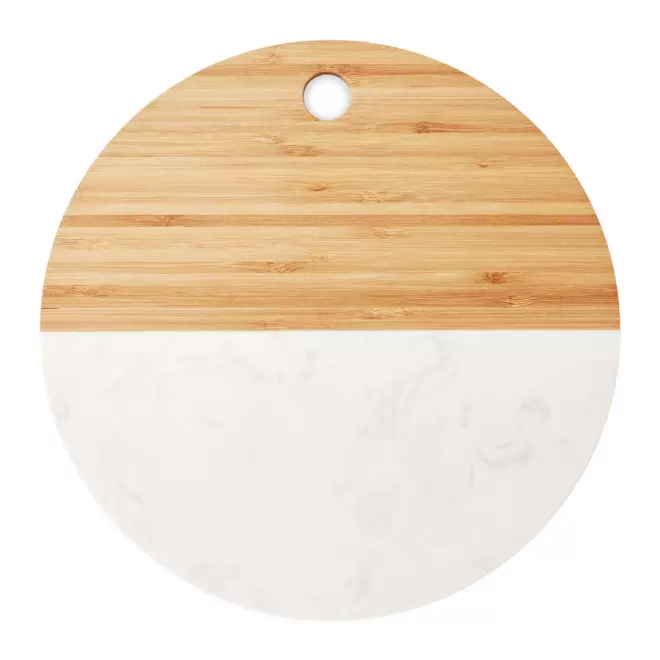 PLANCHE DE SERVICE PERSONNALISÉE MARBRE ET BAMBOU 'BRANCO' - bois/gris