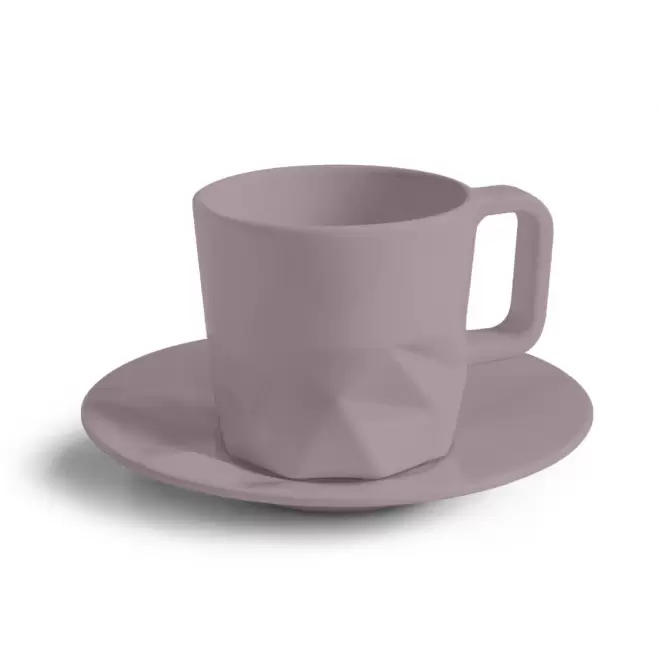 TASSE PERSONNALISABLE AVEC SOUCOUPE EUROPE 80 ML 'CELESTA' - taupe mat
