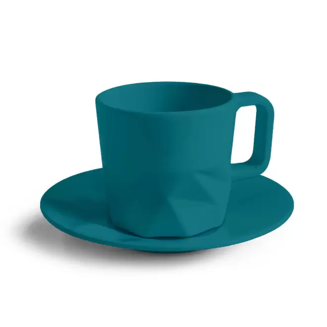 TASSE PERSONNALISABLE AVEC SOUCOUPE EUROPE 80 ML 'CELESTA' - bleu canard mat