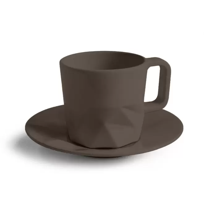 TASSE PERSONNALISABLE AVEC SOUCOUPE EUROPE 80 ML 'CELESTA' - marron mat