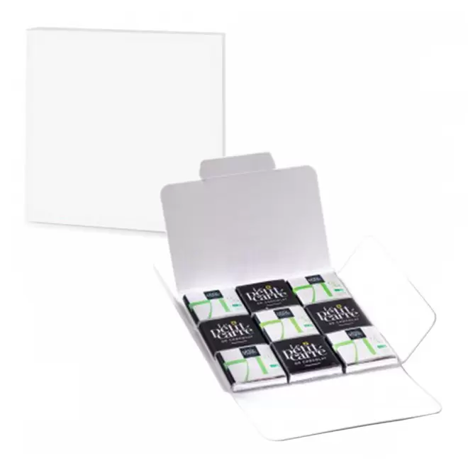 CARTE DE 9 CARRÉS DE CHOCOLAT PERSONNALISÉE LPCC®  'CALIMIA' - 71%  Bio