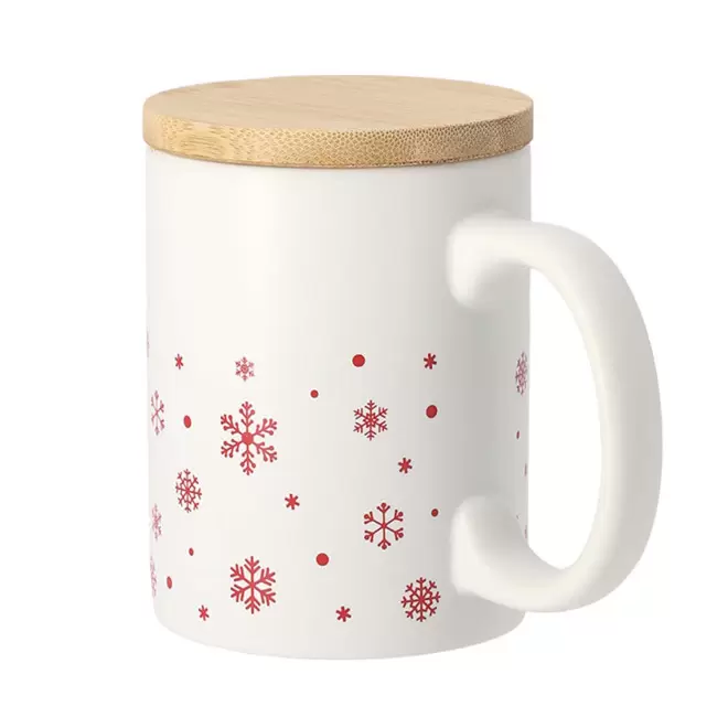 MUG NOEL COUVERCLE BAMBOU 300ML PERSONN 'HELIA' - blanc