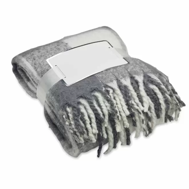 PLAID RPET A FRANGES PERSONNALISE 'CHOOW' - gris