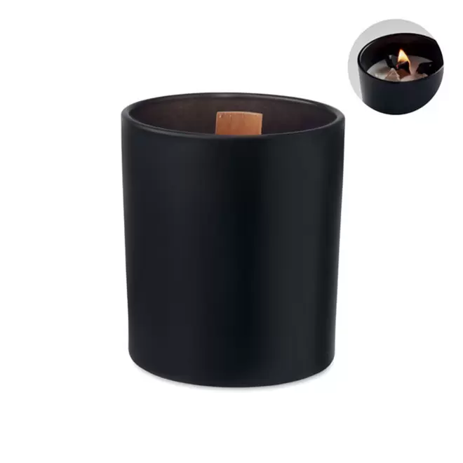 BOUGIE PERSONNALISEE MECHE BOIS ET PIERRE 'CREPTY' - noir