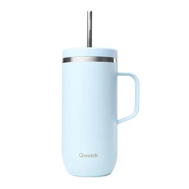 MUG ISOTHERME 600ML PERSONNALISE 'COLD CUP POIGNEE' - bleu pastel
