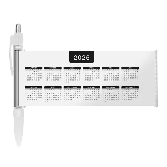 STYLO BANNIERE CALENDRIER PERSONNALISABLE 'SCROLL DATE' - blanc grille_noire