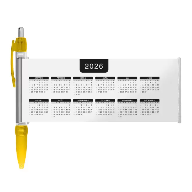 STYLO BANNIERE CALENDRIER PERSONNALISABLE 'SCROLL DATE' - jaune foncé grille_noire