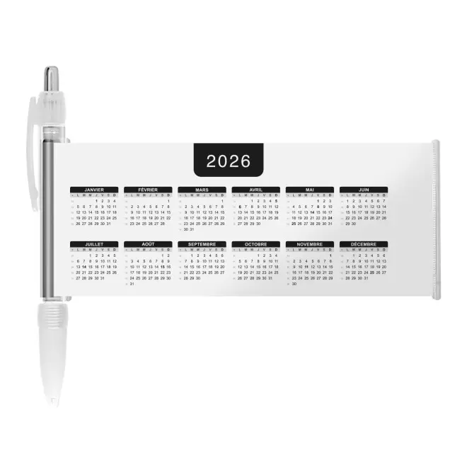STYLO BANNIERE CALENDRIER PERSONNALISABLE 'SCROLL DATE' - transparent grille_noire