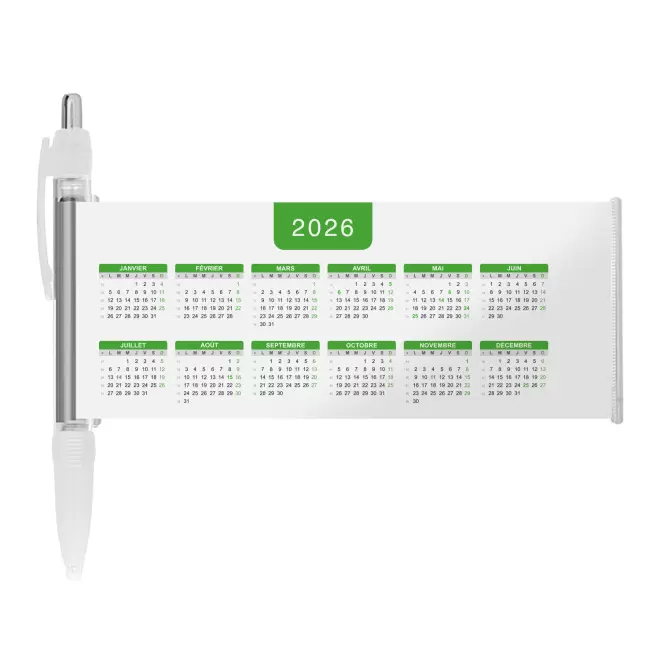STYLO BANNIERE CALENDRIER PERSONNALISABLE 'SCROLL DATE' - blanc grille_verte