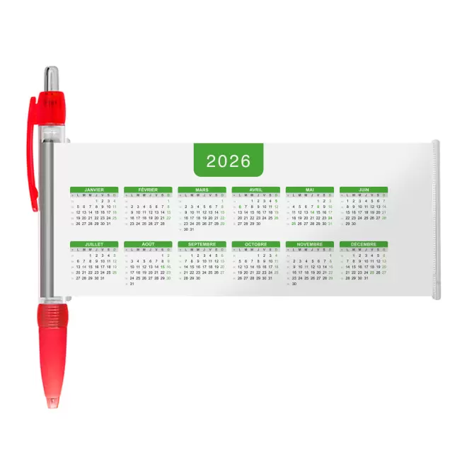 STYLO BANNIERE CALENDRIER PERSONNALISABLE 'SCROLL DATE' - rouge grille_verte