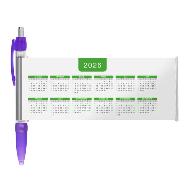 STYLO BANNIERE CALENDRIER PERSONNALISABLE 'SCROLL DATE' - violet grille_verte