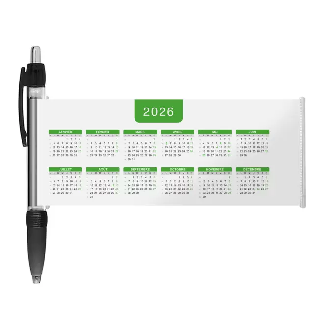 STYLO BANNIERE CALENDRIER PERSONNALISABLE 'SCROLL DATE' - noir grille_verte