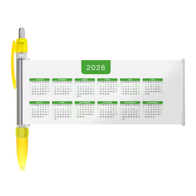 STYLO BANNIERE CALENDRIER PERSONNALISABLE 'SCROLL DATE' - jaune grille_verte