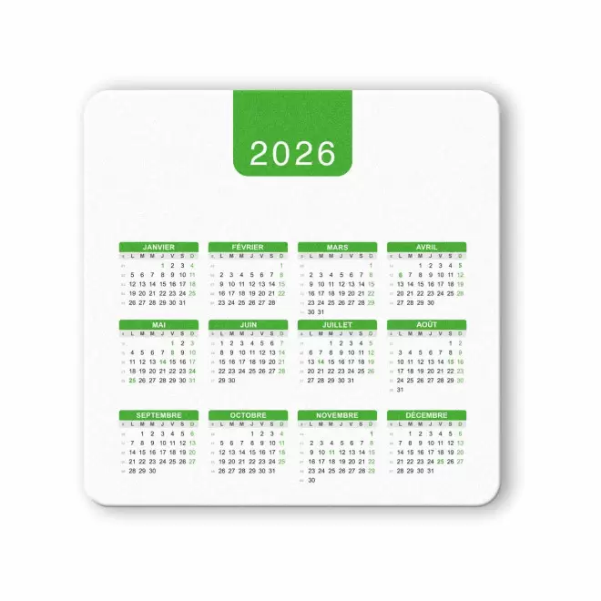 TAPIS DE SOURIS CALENDRIER PERSONNALISABLE 'PERSOLITO DATE' - vert