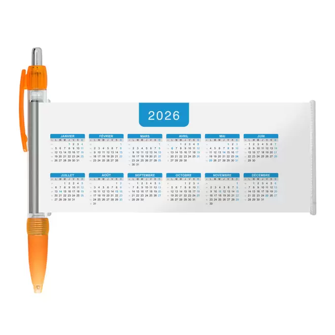 STYLO BANNIERE CALENDRIER PERSONNALISABLE 'SCROLL DATE' - orange grille_bleue